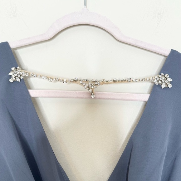 NWT Jenny Packham Gray Chiffon Bridesmaid Dress Gown With Necklace Size 12 - Picture 9 of 9